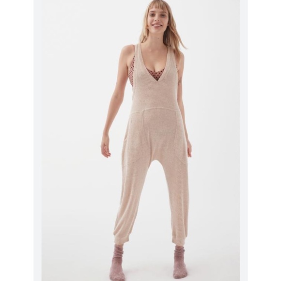 Out From Under Waffle V-Neck Jumpsuit Urban Outfitters - Picture 1 of 6